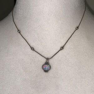 Vintage Sterling Silver Necklace with Genuine Fire Opal Pendant